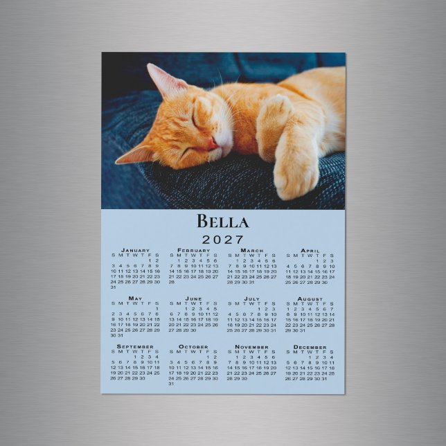 Custom Photo Name Light Blue 2027 Calendar Magnet (Custom Photo Name Light Blue 2027 Calendar Magnet in situ)