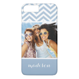 Custom Photo & Name Light Blue Chevron Case-Mate iPhone Case