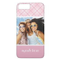 Custom Photo & Name Light Pink Plaid