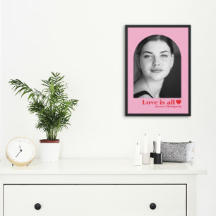 Custom photo name love minimalist pink red poster