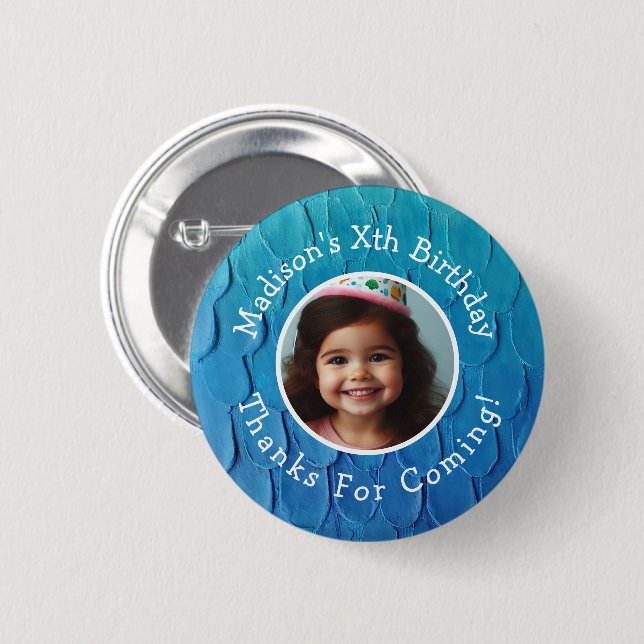 Custom Photo Name Mermaid Theme Birthday Thank You 6 Cm Round Badge (Front & Back)