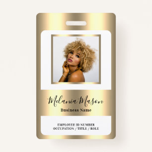 Custom Photo Name Metallic Gold Staff ID Badge