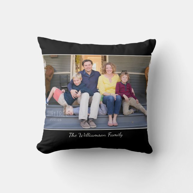 Custom Photo Name Modern Black Border Cushion (Front)