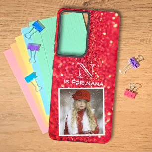 Custom Photo Name Monogram Red Glitter Samsung Galaxy Case