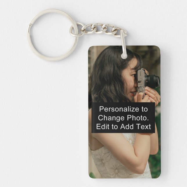 Custom Photo Name Monogram Text Acrylic Rec 1-Side Key Ring (Front)