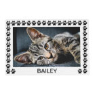 Custom Photo & Name Paw Print White Pet Food Mat