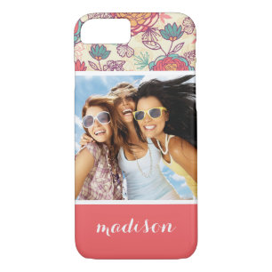 Custom Photo & Name Peony and leaves pattern iPhone 8/7 Case