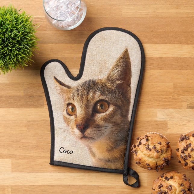 Custom Photo Name Personalised Cat Template Oven Mitt (Top down)