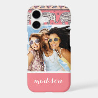 Custom Photo & Name Pink Ethnic Elephant Pattern