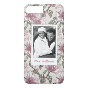 Custom Photo & Name Pink Hibiscus Flowers Pattern Case-Mate iPhone Case