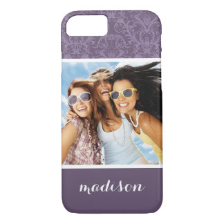 Custom Photo & Name Purple floral wallpaper 2 Case-Mate iPhone Case