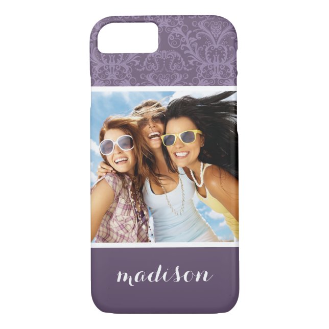 Custom Photo & Name Purple floral wallpaper 2 Case-Mate iPhone Case (Back)