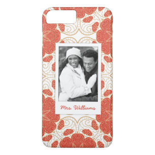 Custom Photo & Name Red And Gold Floral Lace Case-Mate iPhone Case