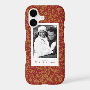 Custom Photo & Name Red and Gold Floral Pattern