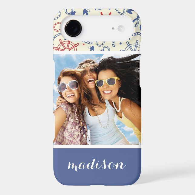 Custom Photo & Name Red and Navy with Anchor Case-Mate iPhone Case (Back)