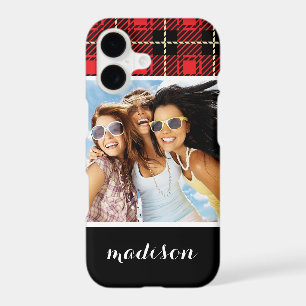 Custom Photo & Name Red Plaid Background