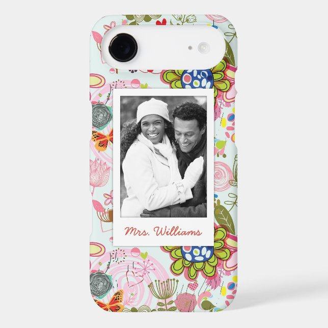 Custom Photo & Name Retro Floral Pattern 2 Case-Mate iPhone Case (Back)