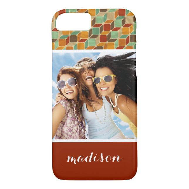 Custom Photo & Name Retro geometric pattern 4 2 Case-Mate iPhone Case (Back)