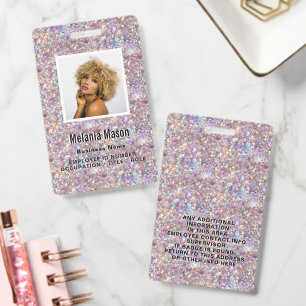 Custom Photo & Name Rose Gold Glitter Pink Staff  ID Badge