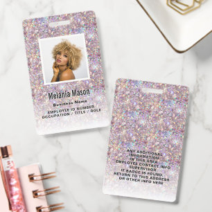 Custom Photo & Name Rose Gold Glitter Pink Staff ID Badge