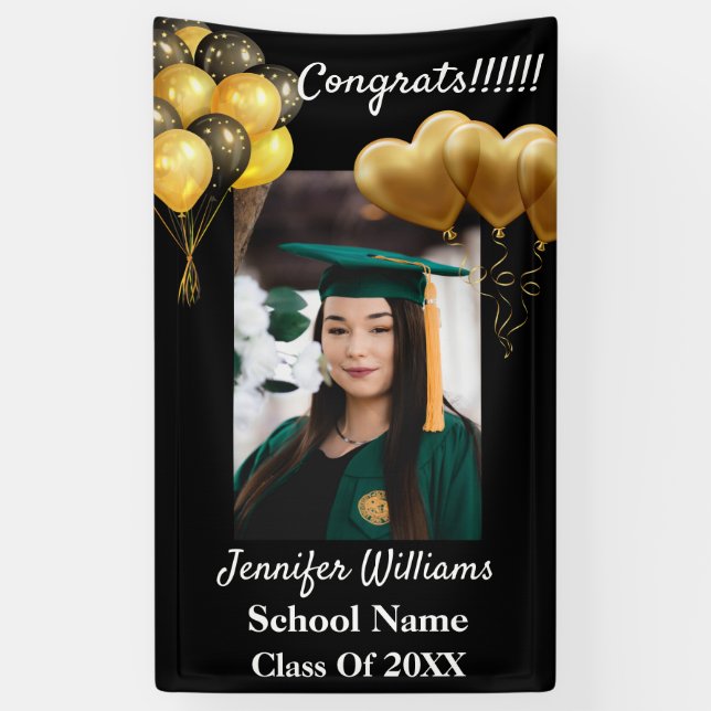 Custom Photo Name School Year Graduation 2021 Banner (Vertical)