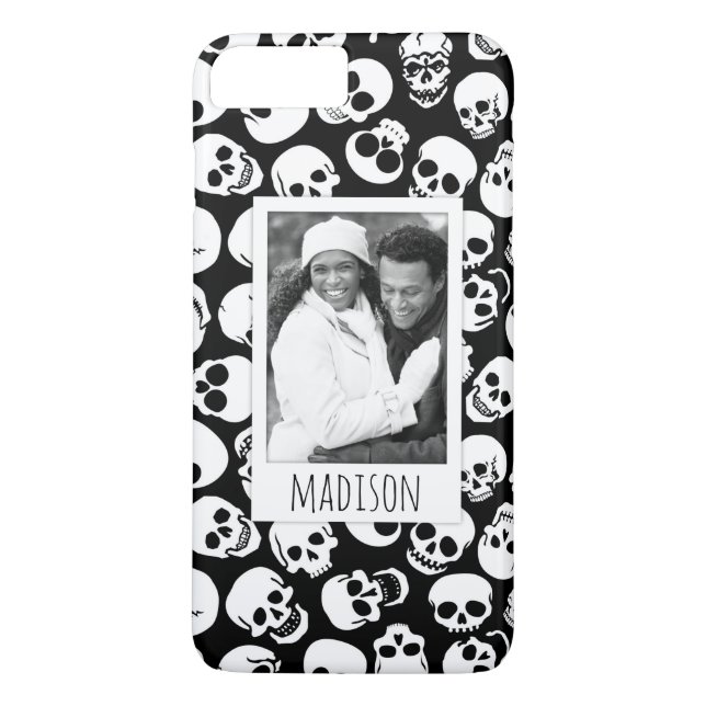 Custom Photo & Name Skulls in Black Pattern Case-Mate iPhone Case (Back)
