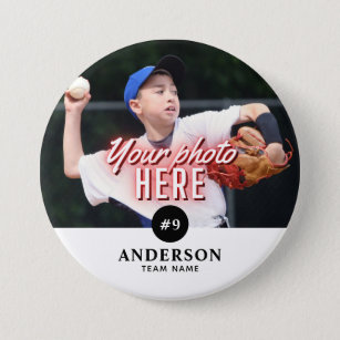 Custom Photo Name, Sports Team & Number Pin Button