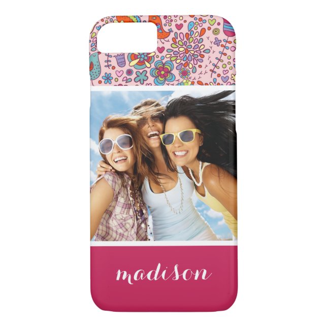 Custom Photo & Name Spring pattern with flowers Case-Mate iPhone Case (Back)