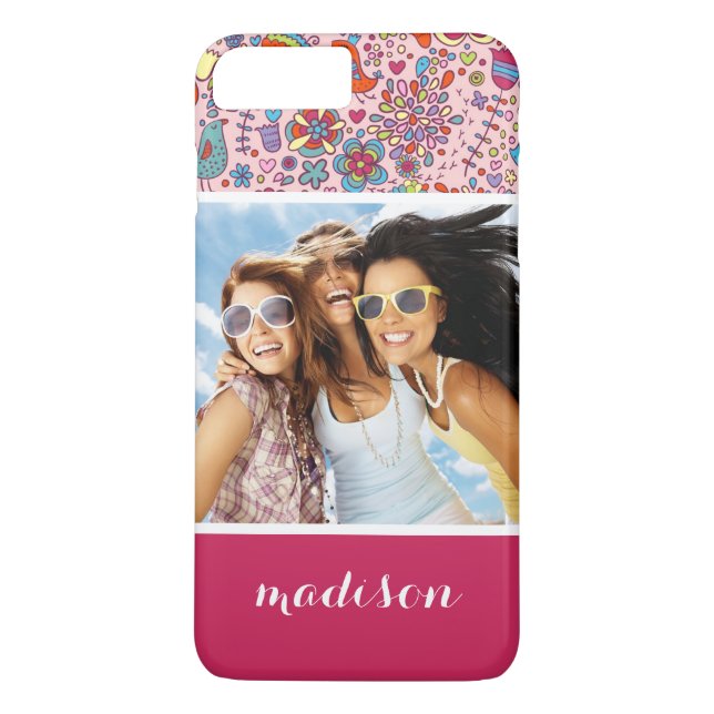 Custom Photo & Name Spring pattern with flowers Case-Mate iPhone Case (Back)