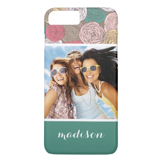 Custom Photo & Name Stylish floral pattern Case-Mate iPhone Case (Back)