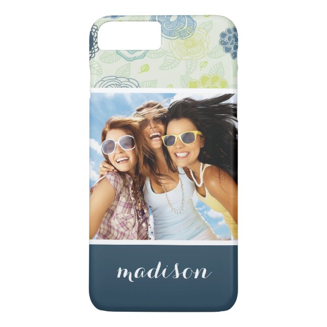 Custom Photo & Name Stylish Floral Pattern Case-Mate iPhone Case (Back)