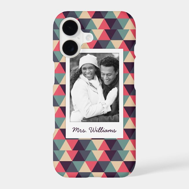 Custom Photo & Name Teal And Pink Triangle Pattern (Back)