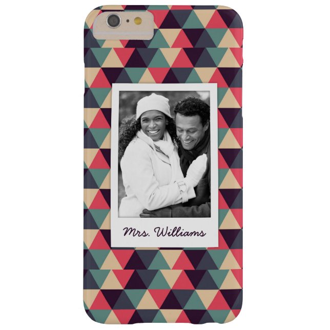 Custom Photo & Name Teal And Pink Triangle Pattern Case-Mate iPhone Case (Back)