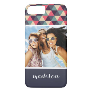 Custom Photo & Name Teal And Pink Triangle Pattern Case-Mate iPhone Case