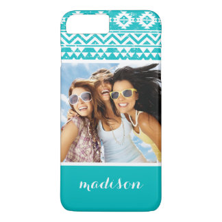 Custom Photo & Name Teal Aztec Tribal Pattern Case-Mate iPhone Case