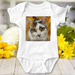 Custom Photo Name Text Personalised Baby Bodysuit<br><div class="desc">Upload a photo, add text, and easily create your personalised baby bodysuit. Click EDIT to change the text colour. You can TRANSFER this DESIGN on other Zazzle products and adjust it to fit most of the Zazzle items. Standard Studio designs are made in high-resolution vector graphics for a professional print....</div>