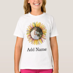 Custom Photo Name Text Personalised sunflower  T-Shirt