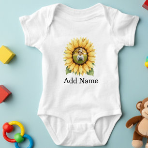 Custom Photo Name Text Personalized Sunflower  Baby Bodysuit
