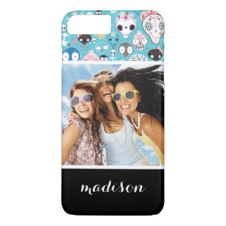 Custom Photo & Name Texture laughing skull Case-Mate iPhone Case