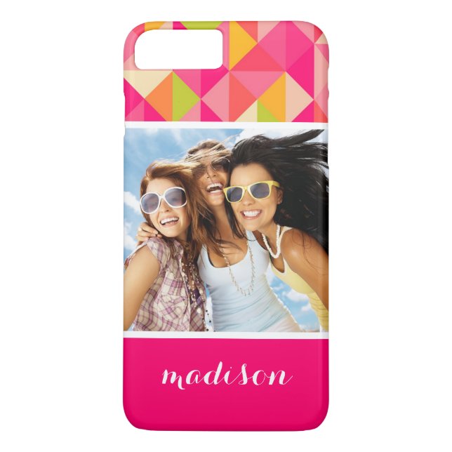 Custom Photo & Name Triangles geometrical pattern Case-Mate iPhone Case (Back)
