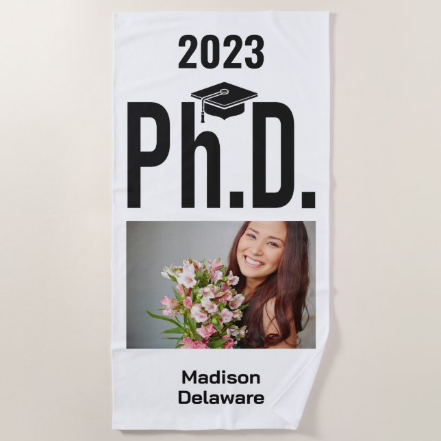 Custom photo, name & year Ph.D. Beach Towel (Front)