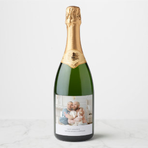 Custom Photo, Names & Dates on Soft Grey Sparkling Wine Label