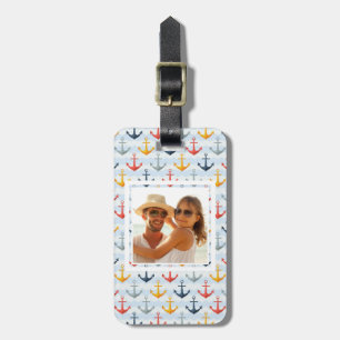 Custom Photo Nautical Pattern with Anchors Luggage Tag