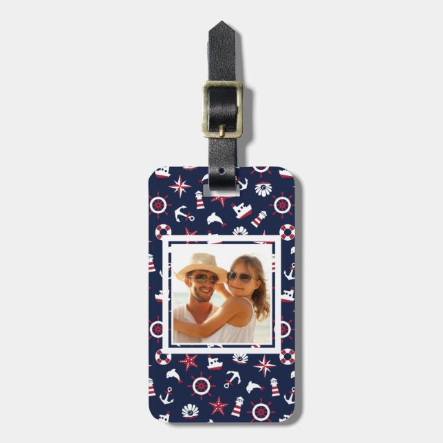 Custom Photo Nautical Sea Pattern Luggage Tag (Front Vertical)