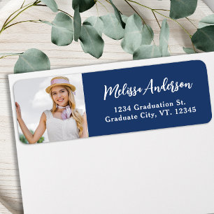 Custom Photo Navy Blue Graduation Return Address