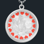 Custom photo necklace | Add your picture image<br><div class="desc">Custom photo necklace with red hearts in round circle | Add picture. Personalizable design with your image. Loving gift idea for women like wife girlfriend etc. Personalised design.</div>
