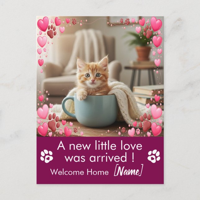 Custom Photo New Kitten Announcement Postcard  (Front)