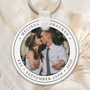 Custom Photo Newlywed Couple Name Est Date Wedding Key Ring