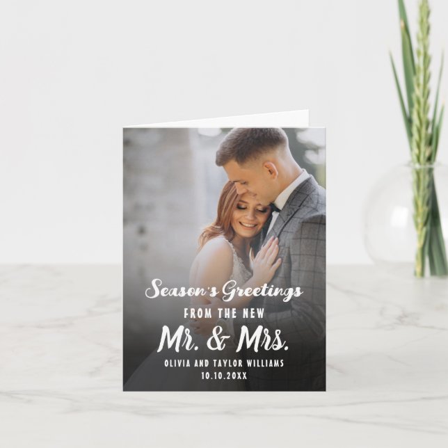 Custom Photo Newlywed Mr And Mrs First Christmas Holiday Card (Front)