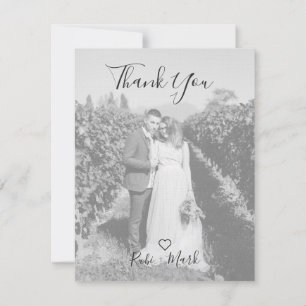 Custom Photo Newlyweds Black Floral Heart Thank You Card